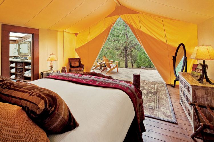 View from a luxury tent at The Resort at Paws Up